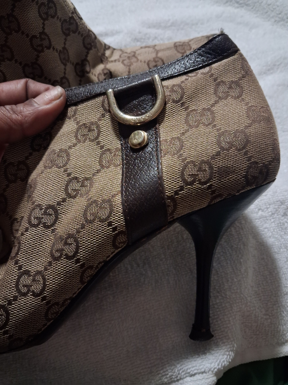 Gucci Brown GG Canvas Stiletto Booties with Dark Brown Trim